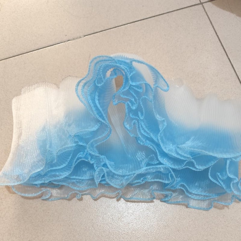 Creativesugar 5 Yards Retro Ruffle Pleated Chiffon Trim Dress Bag Decoration Tulle Fabric Applique Trimming Craft Sewing(Gradient SkyBlue) - Image 3